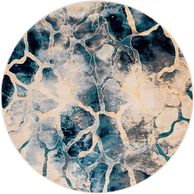 Navy Blue 6' 1 x 6' 1 Mystic Round Area Rug 100% Polypropylene Abstract Modern Carpet for Living Rooms, Dining, Bedrooms, Office for Sale at Rug Engine