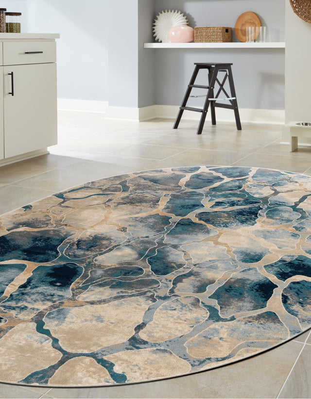 Navy Blue 6' 1 x 9' Mystic Oval Area Rug 100% Polypropylene Abstract Modern Carpet for Living Rooms, Dining, Bedrooms, Office for Sale at Rug Engine