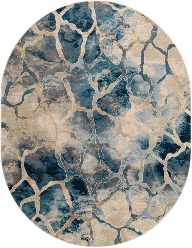 Navy Blue 6' 1 x 9' Mystic Oval Area Rug 100% Polypropylene Abstract Modern Carpet for Living Rooms, Dining, Bedrooms, Office for Sale at Rug Engine