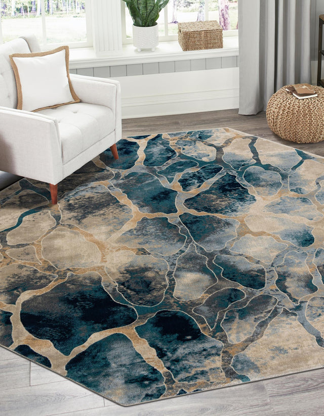 Navy Blue 7' 10 x 7' 10 Mystic Octagon Area Rug 100% Polypropylene Abstract Modern Carpet for Living Rooms, Dining, Bedrooms, Office for Sale at Rug Engine