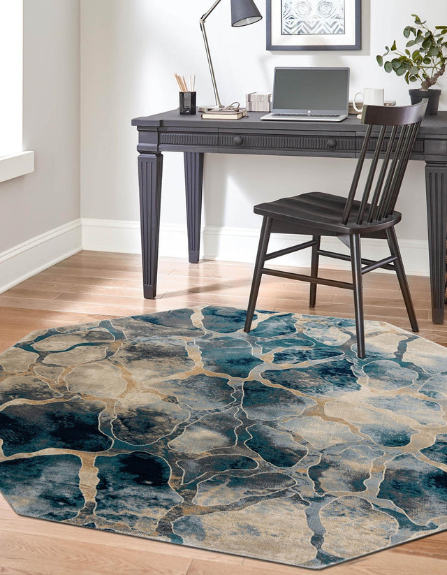 Navy Blue 7' 10 x 7' 10 Mystic Octagon Area Rug 100% Polypropylene Abstract Modern Carpet for Living Rooms, Dining, Bedrooms, Office for Sale at Rug Engine