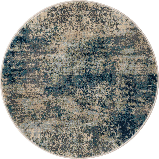Navy Blue 3' 3 x 3' 3 Mystic Round Area Rug 100% Polypropylene Abstract Modern Carpet for Living Rooms, Dining, Bedrooms, Office for Sale at Rug Engine