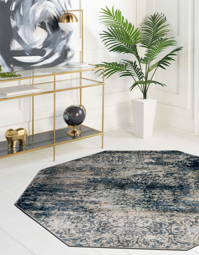 Navy Blue 7' 10 x 7' 10 Mystic Octagon Area Rug 100% Polypropylene Abstract Modern Carpet for Living Rooms, Dining, Bedrooms, Office for Sale at Rug Engine