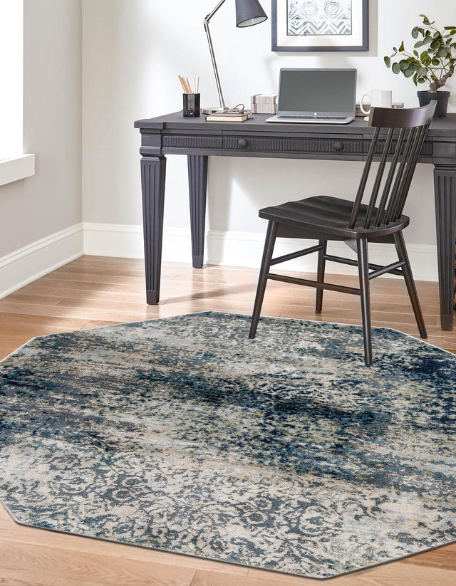 Navy Blue 7' 10 x 7' 10 Mystic Octagon Area Rug 100% Polypropylene Abstract Modern Carpet for Living Rooms, Dining, Bedrooms, Office for Sale at Rug Engine