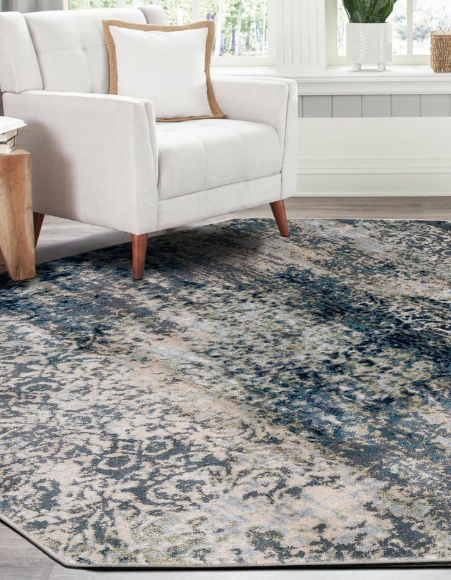 Navy Blue 7' 10 x 7' 10 Mystic Octagon Area Rug 100% Polypropylene Abstract Modern Carpet for Living Rooms, Dining, Bedrooms, Office for Sale at Rug Engine