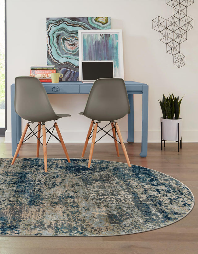 Navy Blue 6' 1 x 9' Mystic Oval Area Rug 100% Polypropylene Abstract Modern Carpet for Living Rooms, Dining, Bedrooms, Office for Sale at Rug Engine