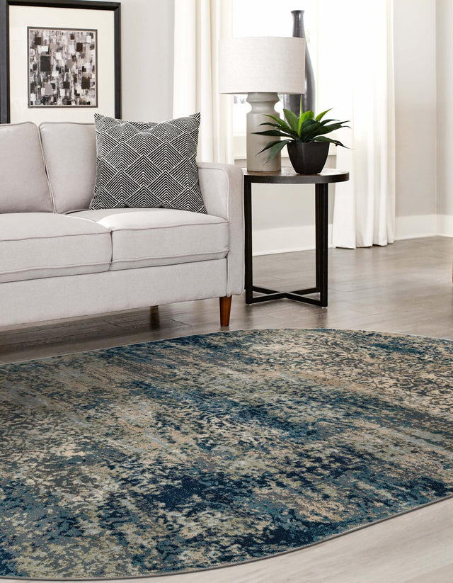 Navy Blue 6' 1 x 9' Mystic Oval Area Rug 100% Polypropylene Abstract Modern Carpet for Living Rooms, Dining, Bedrooms, Office for Sale at Rug Engine