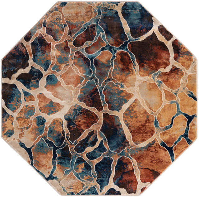 Brick Red 5' 3 x 5' 3 Mystic Octagon Area Rug 100% Polypropylene Abstract Modern Carpet for Living Rooms, Dining, Bedrooms, Office for Sale at Rug Engine