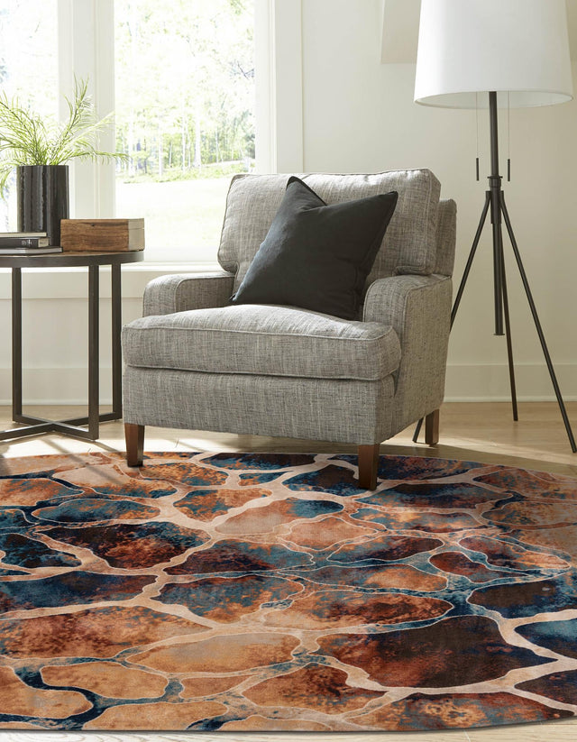 Brick Red 7' 10 x 10' Mystic Oval Area Rug 100% Polypropylene Abstract Modern Carpet for Living Rooms, Dining, Bedrooms, Office for Sale at Rug Engine