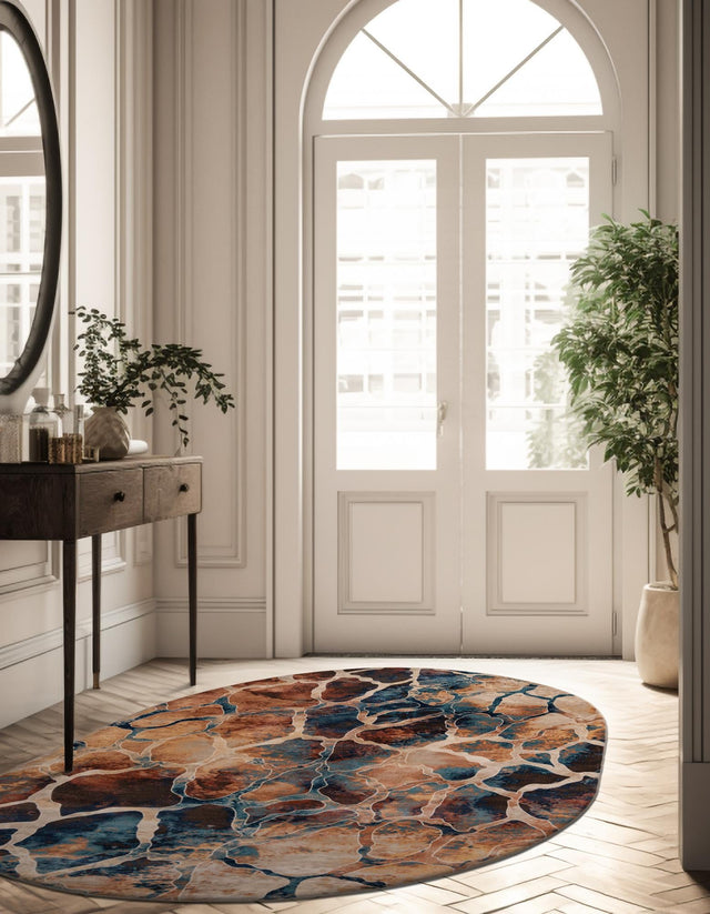 Brick Red 6' 1 x 9' Mystic Oval Area Rug 100% Polypropylene Abstract Modern Carpet for Living Rooms, Dining, Bedrooms, Office for Sale at Rug Engine