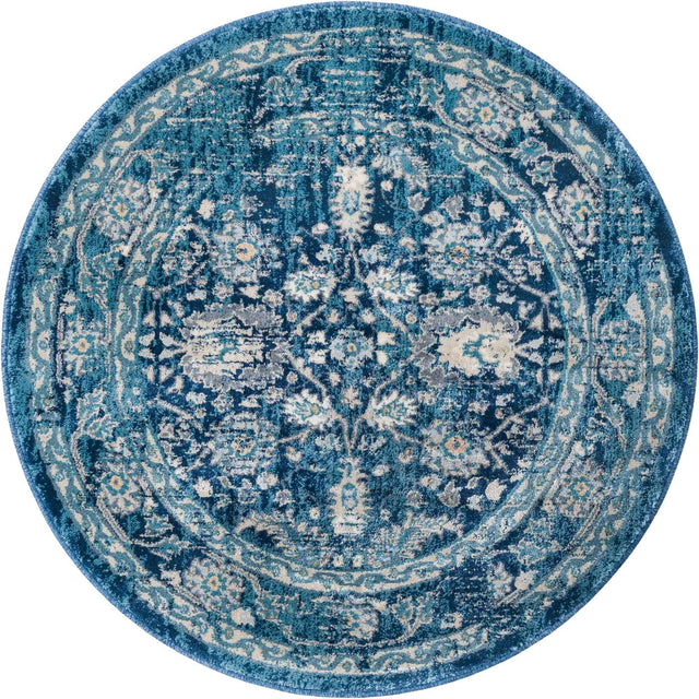 Navy Blue 3' 3 x 3' 3 Oslo Round Area Rug 100% Polypropylene Traditional Classic Vintage Distressed Carpet for Indoor Home Decor for Sale at Rug Engine