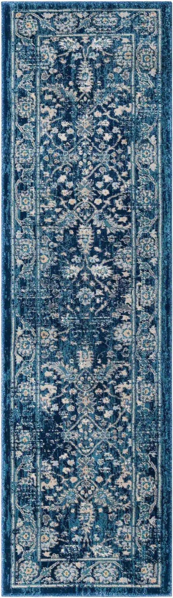 Navy Blue 2' x 7' 1 Oslo Runner Area Rug 100% Polypropylene Traditional Classic Vintage Distressed Carpet for Indoor Home Decor for Sale at Rug Engine