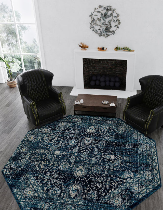 Navy Blue 7' 10 x 7' 10 Oslo Octagon Area Rug 100% Polypropylene Traditional Classic Vintage Distressed Carpet for Indoor Home Decor for Sale at Rug Engine
