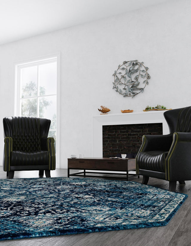 Navy Blue 5' 3 x 5' 3 Oslo Octagon Area Rug 100% Polypropylene Traditional Classic Vintage Distressed Carpet for Indoor Home Decor for Sale at Rug Engine