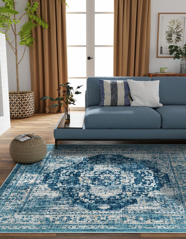 Navy Blue 6' 1 x 6' 1 Oslo Square Area Rug 100% Polypropylene Traditional Classic Vintage Distressed Carpet for Indoor Home Decor for Sale at Rug Engine