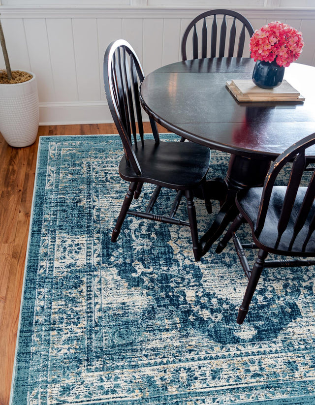 Navy Blue 5' 3 x 5' 3 Oslo Square Area Rug 100% Polypropylene Traditional Classic Vintage Distressed Carpet for Indoor Home Decor for Sale at Rug Engine