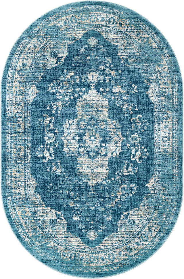 Navy Blue 6' 1 x 9' Oslo Oval Area Rug 100% Polypropylene Traditional Classic Vintage Distressed Carpet for Indoor Home Decor for Sale at Rug Engine