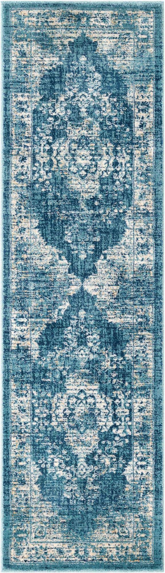 Navy Blue 2' x 7' 1 Oslo Runner Area Rug 100% Polypropylene Traditional Classic Vintage Distressed Carpet for Indoor Home Decor for Sale at Rug Engine
