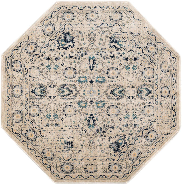 Beige 5' 3 x 5' 3 Oslo Octagon Area Rug 100% Polypropylene Traditional Classic Vintage Distressed Carpet for Indoor Home Decor for Sale at Rug Engine