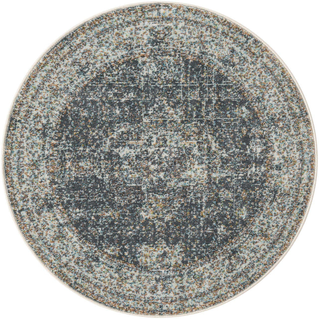 Fume Gray 3' x 3' Baracoa Round Area Rug 100% Polypropylene Distressed Vintage Living Dining Room Office Traditional Carpet for Sale at Rug Engine