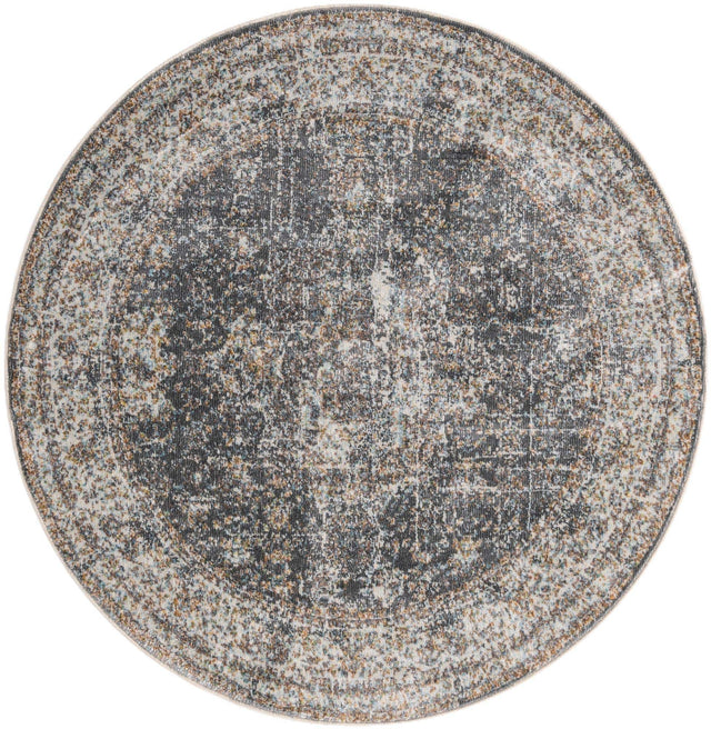 Fume Gray 4' x 4' Baracoa Round Area Rug 100% Polypropylene Distressed Vintage Living Dining Room Office Traditional Carpet for Sale at Rug Engine