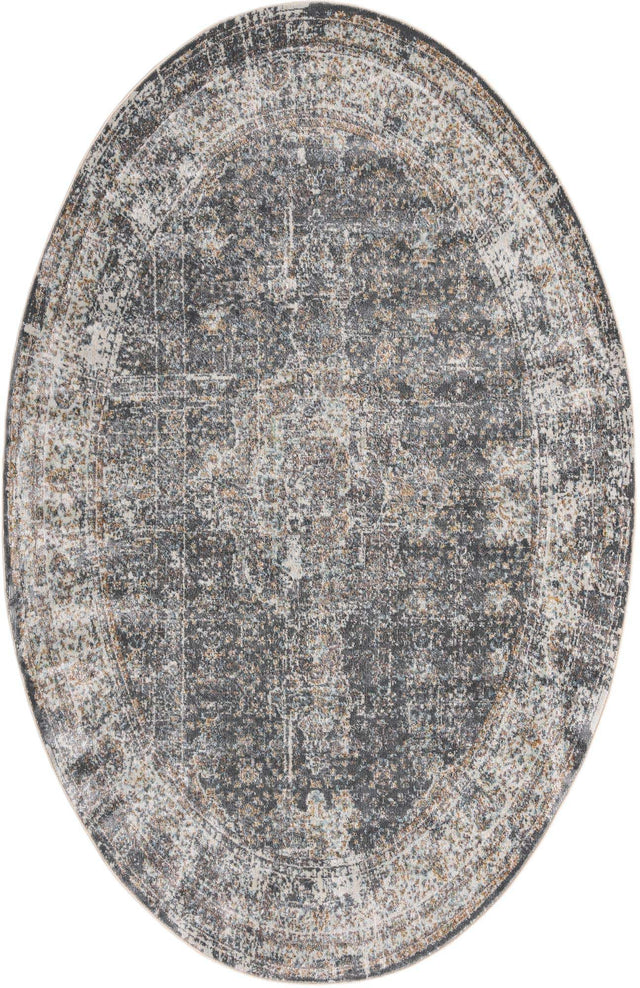 Fume Gray 5' x 8' Baracoa Oval Area Rug 100% Polypropylene Distressed Vintage Living Dining Room Office Traditional Carpet for Sale at Rug Engine