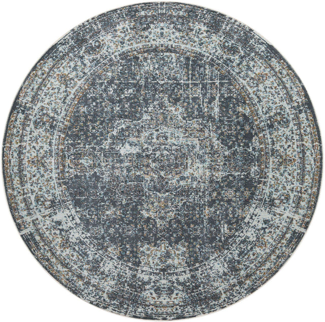 Fume Gray 6' 1 x 6' 1 Baracoa Round Area Rug 100% Polypropylene Distressed Vintage Living Dining Room Office Traditional Carpet for Sale at Rug Engine