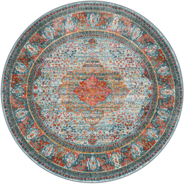 Light Blue 4' x 4' Baracoa Round Area Rug 100% Polypropylene Distressed Vintage Living Dining Room Office Traditional Carpet for Sale at Rug Engine