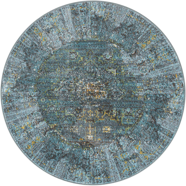 Turquoise 4' x 4' Baracoa Round Area Rug 100% Polypropylene Distressed Vintage Living Dining Room Office Traditional Carpet for Sale at Rug Engine