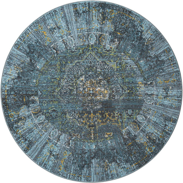 Turquoise 6' 1 x 6' 1 Baracoa Round Area Rug 100% Polypropylene Distressed Vintage Living Dining Room Office Traditional Carpet for Sale at Rug Engine