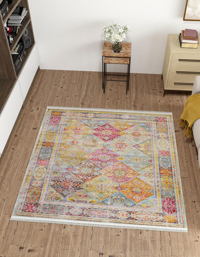 Multicolor 8' x 8' Baracoa Square Area Rug 100% Polypropylene Distressed Vintage Living Dining Room Office Traditional Carpet for Sale at Rug Engine