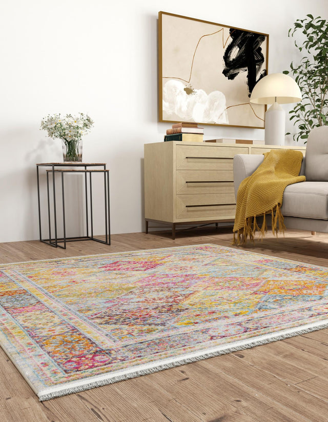 Multicolor 8' x 8' Baracoa Square Area Rug 100% Polypropylene Distressed Vintage Living Dining Room Office Traditional Carpet for Sale at Rug Engine