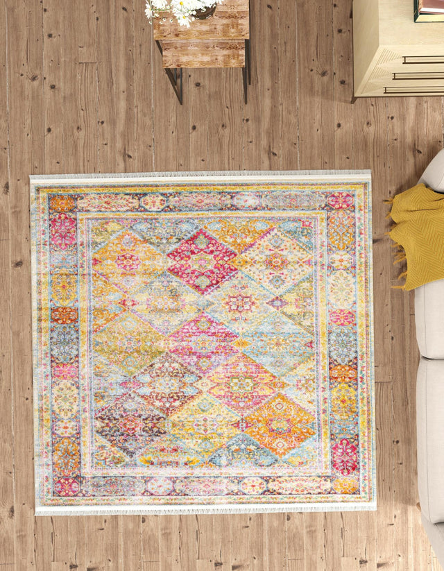 Multicolor 8' x 8' Baracoa Square Area Rug 100% Polypropylene Distressed Vintage Living Dining Room Office Traditional Carpet for Sale at Rug Engine