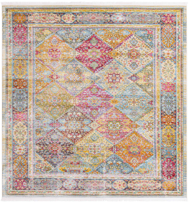 Multicolor 8' x 8' Baracoa Square Area Rug 100% Polypropylene Distressed Vintage Living Dining Room Office Traditional Carpet for Sale at Rug Engine