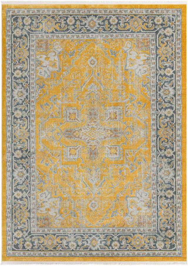 Yellow 8' x 11' Baracoa Rectangle Area Rug 100% Polypropylene Distressed Vintage Living Dining Room Office Traditional Carpet for Sale at Rug Engine