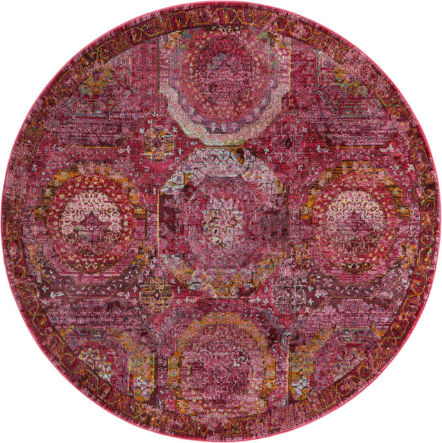 Pink 6' 1 x 6' 1 Baracoa Round Area Rug 100% Polypropylene Distressed Vintage Living Dining Room Office Traditional Carpet for Sale at Rug Engine