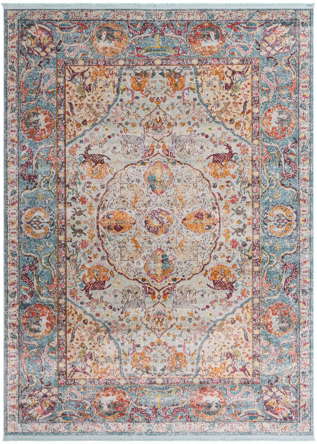 Light Blue 8' x 11' Baracoa Rectangle Area Rug 100% Polypropylene Distressed Vintage Living Dining Room Office Traditional Carpet for Sale at Rug Engine