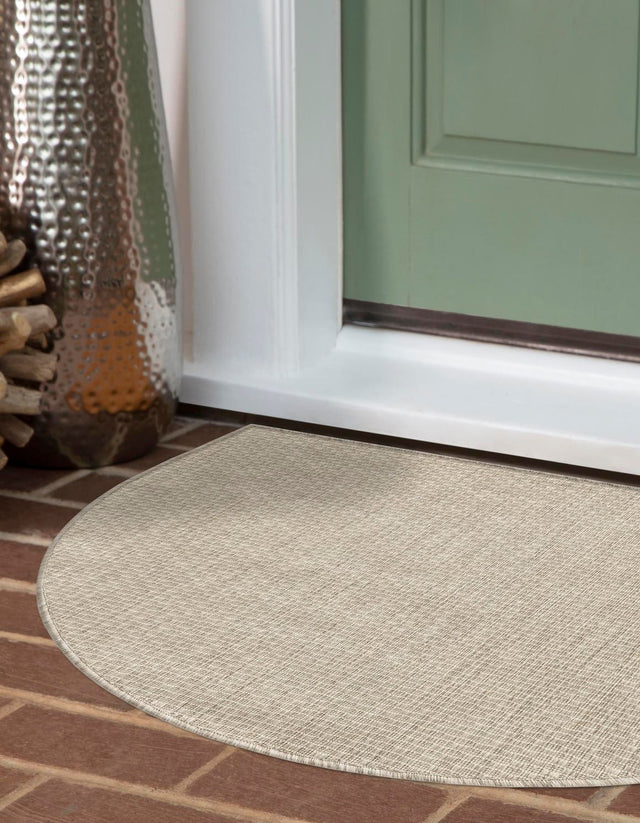 Beige 2' 7 x 4' 1 Outdoor Solid Hearth Half-Round Semicircle Area Rug Weather Resistant for Patio, Deck, Terrace, Balcony, Porch 100% Polypropylene Minimalist Waterproof Carpet for Sale at Rug Engine