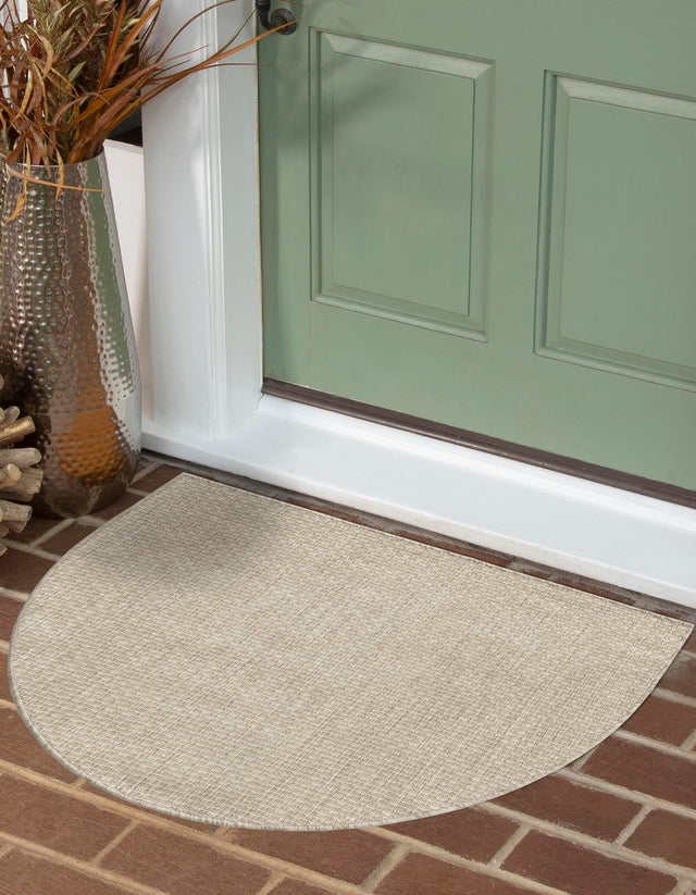Beige 2' 7 x 4' 1 Outdoor Solid Hearth Half-Round Semicircle Area Rug Weather Resistant for Patio, Deck, Terrace, Balcony, Porch 100% Polypropylene Minimalist Waterproof Carpet for Sale at Rug Engine
