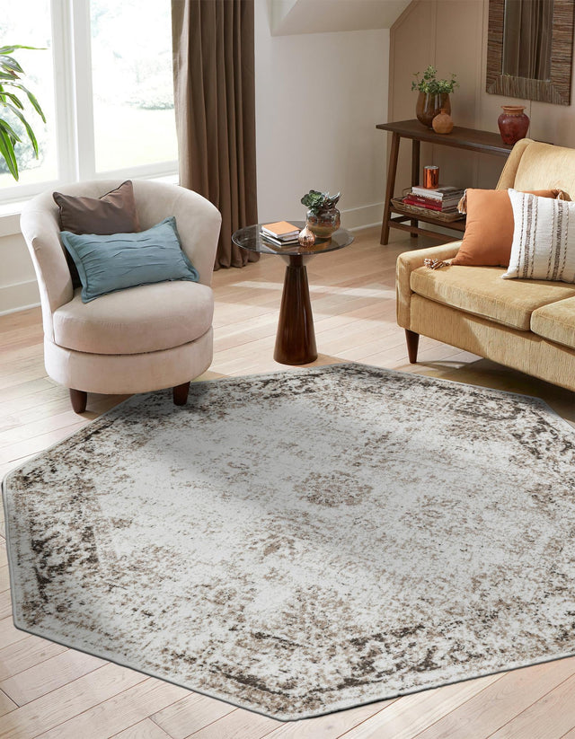 Beige 4' 1 x 4' 1 Sofia Octagon Area Rug Durable Easy Clean Stain Resistant Unique Carpet for Affordable Interior Home Design for Sale at Rug Engine
