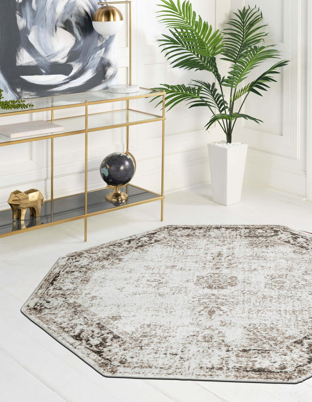 Beige 6' 1 x 6' 1 Sofia Octagon Area Rug Durable Easy Clean Stain Resistant Unique Carpet for Affordable Interior Home Design for Sale at Rug Engine