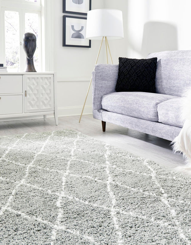 White Cyan 7' 10 x 10' Rabat Shag Rectangle Area Rug Thick Soft Touch Fluffy & Plush Shaggy Pile Durable Geometric Carpet for Luxury Interior Design for Sale at Rug Engine
