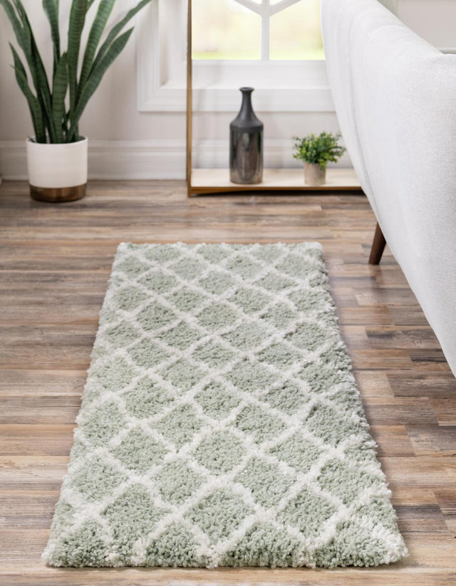 White Cyan 2' x 6' 1 Rabat Shag Runner Area Rug Thick Soft Touch Fluffy & Plush Shaggy Pile Durable Geometric Carpet for Luxury Interior Design for Sale at Rug Engine