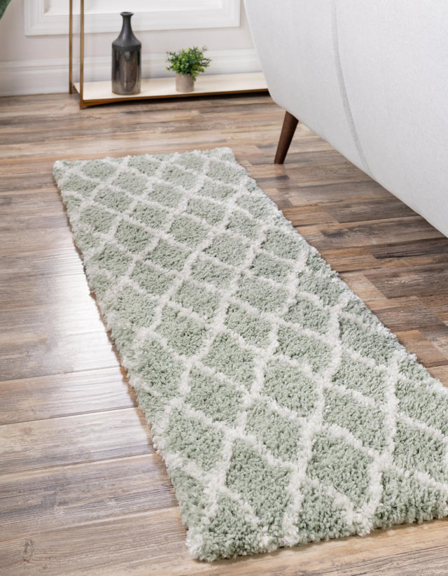 White Cyan 2' x 6' 1 Rabat Shag Runner Area Rug Thick Soft Touch Fluffy & Plush Shaggy Pile Durable Geometric Carpet for Luxury Interior Design for Sale at Rug Engine