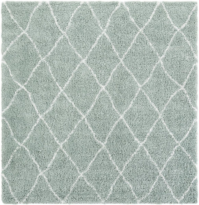White Cyan 7' 10 x 7' 10 Rabat Shag Square Area Rug Thick Soft Touch Fluffy & Plush Shaggy Pile Durable Geometric Carpet for Luxury Interior Design for Sale at Rug Engine