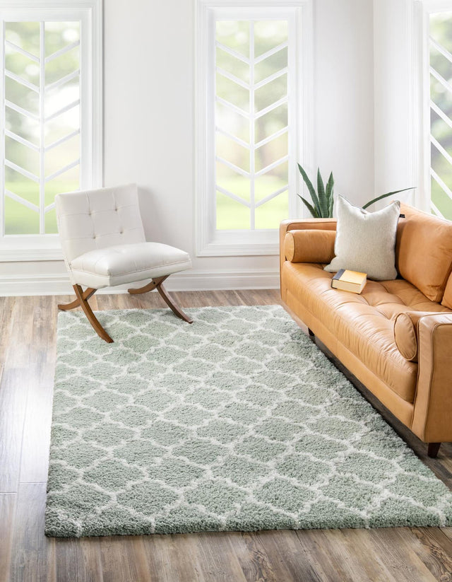 White Cyan 9' 10 x 14' 1 Rabat Shag Rectangle Area Rug Thick Soft Touch Fluffy & Plush Shaggy Pile Durable Geometric Carpet for Luxury Interior Design for Sale at Rug Engine