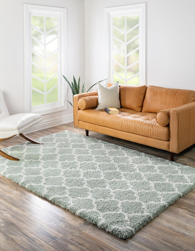 White Cyan 9' x 12' Rabat Shag Rectangle Area Rug Thick Soft Touch Fluffy & Plush Shaggy Pile Durable Geometric Carpet for Luxury Interior Design for Sale at Rug Engine