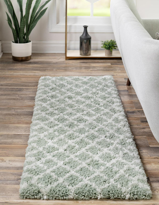 White Cyan 2' x 6' 1 Rabat Shag Runner Area Rug Thick Soft Touch Fluffy & Plush Shaggy Pile Durable Geometric Carpet for Luxury Interior Design for Sale at Rug Engine