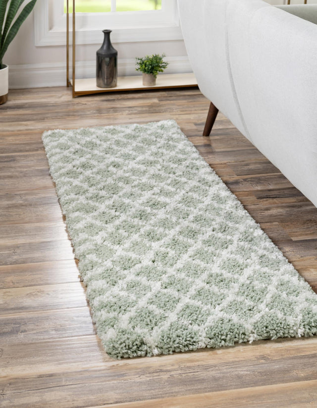 White Cyan 2' x 6' 1 Rabat Shag Runner Area Rug Thick Soft Touch Fluffy & Plush Shaggy Pile Durable Geometric Carpet for Luxury Interior Design for Sale at Rug Engine