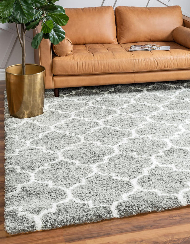 White Cyan 7' 10 x 7' 10 Rabat Shag Square Area Rug Thick Soft Touch Fluffy & Plush Shaggy Pile Durable Geometric Carpet for Luxury Interior Design for Sale at Rug Engine